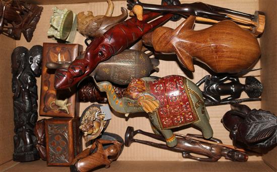 Assorted Indian ivory carvings and other wooden carvings